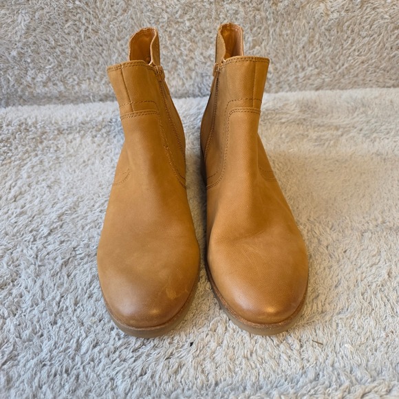 Lucky Brand Camel Brown Women's‎ Ankle Boots 9M Leather Side Zip Booties NEW - Picture 2 of 6